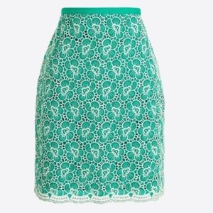 J. Crew Green Flounce Skirt with Floral Embroidery Size 0